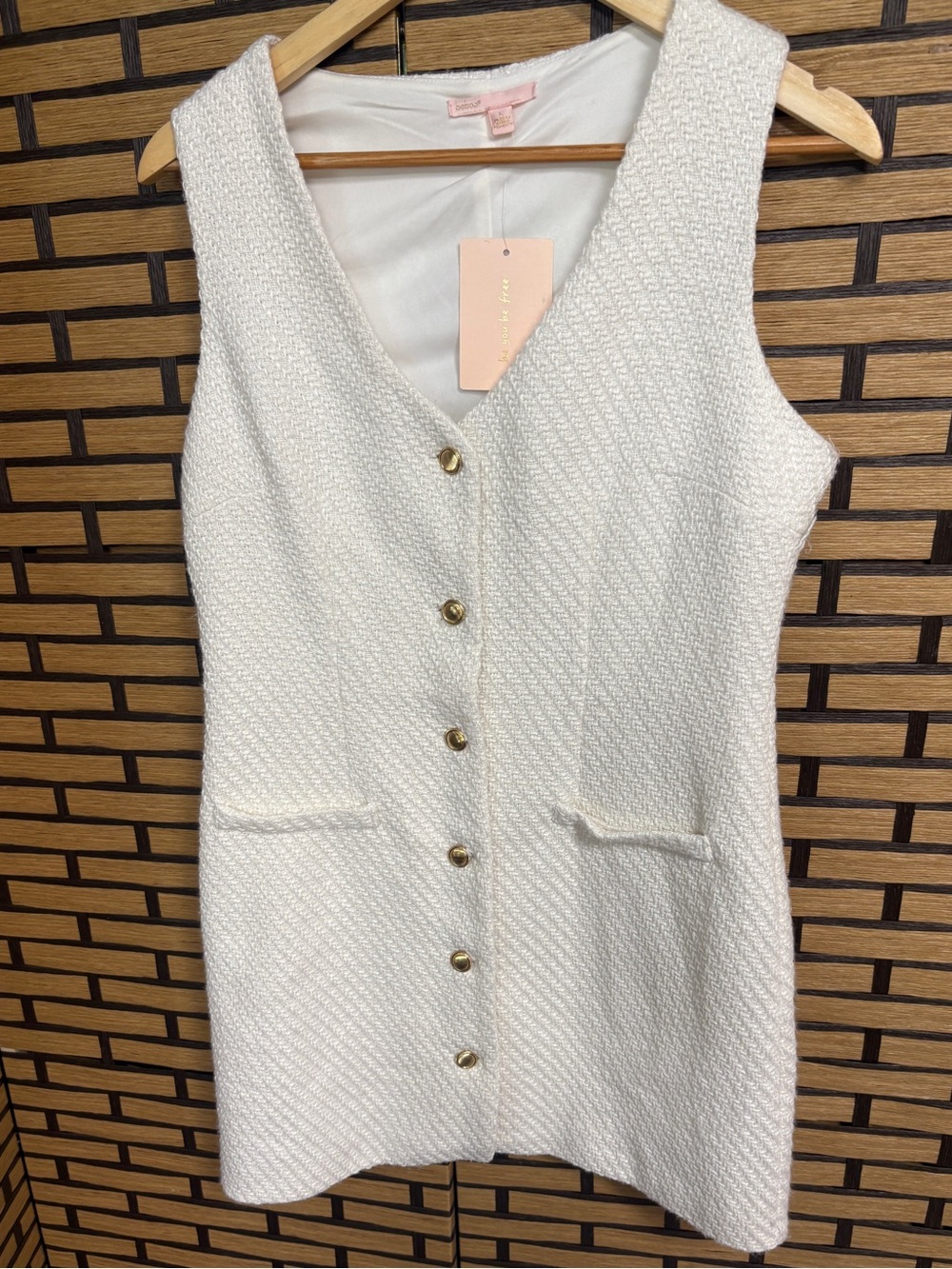 Bebop White Boucle Button Front Dress Size Large‎